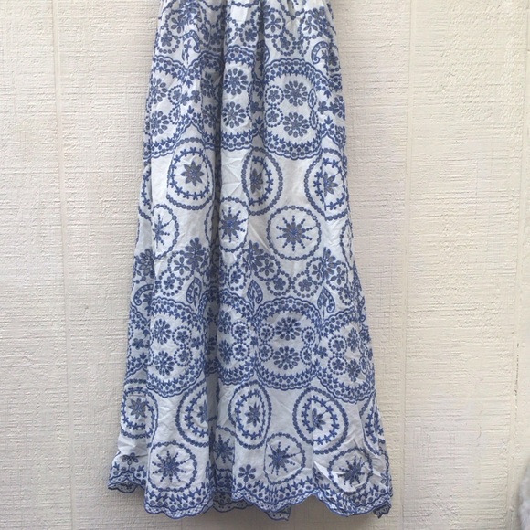 Zara Openwork embroidered floral eyelet Blue and White ruffle sleeves Maxi Dress - Picture 13 of 16